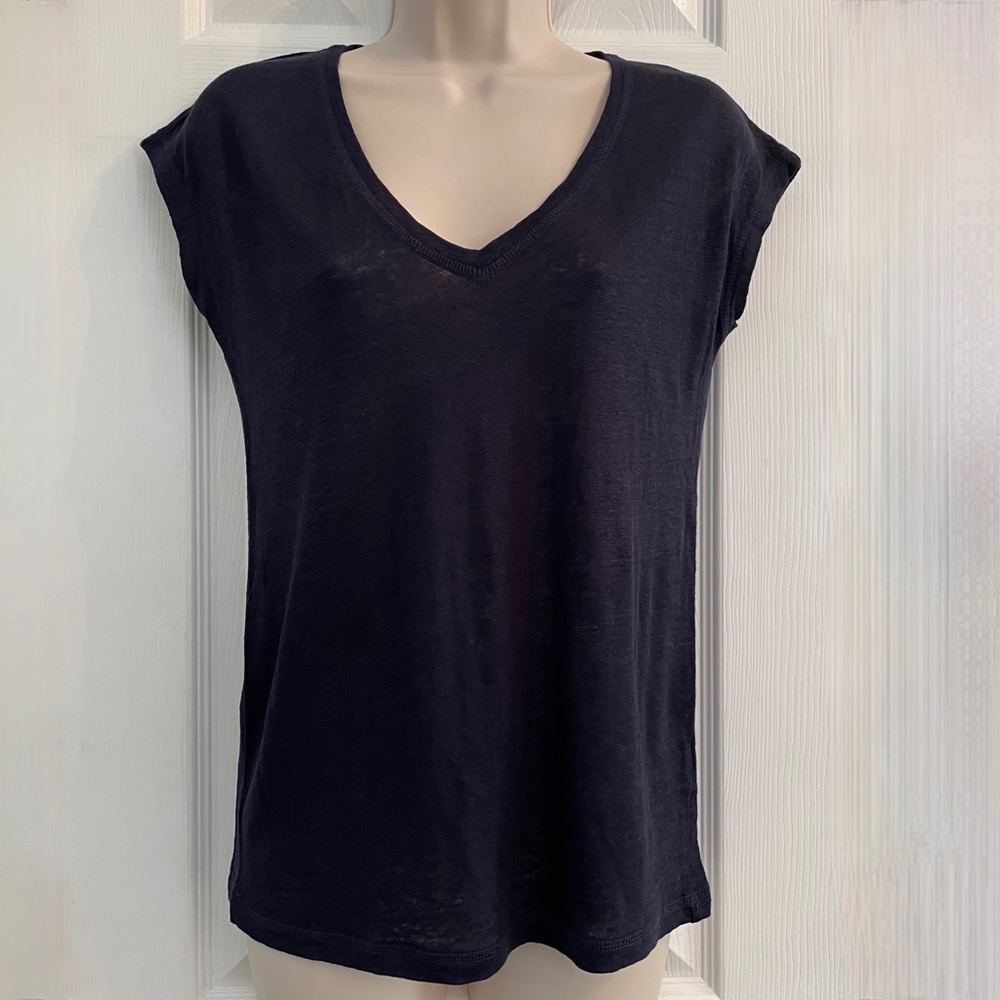 BODEN 100% Linen V Neck Navy Blue Shirt Tee XS